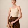 Women's Beige Beaded Strap Ribbed Cami Top
