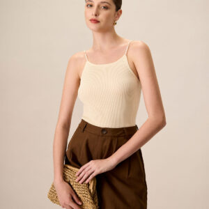 Women's Beige Beaded Strap Ribbed Cami Top