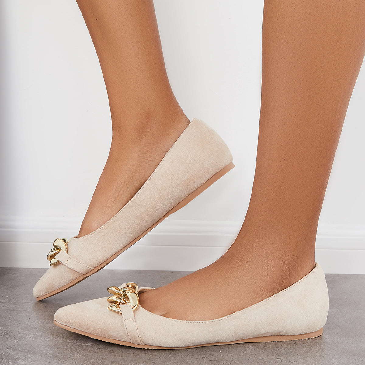 Pointed Toe Ballet Flats Slip on Chain Walking Loafers - Image 7