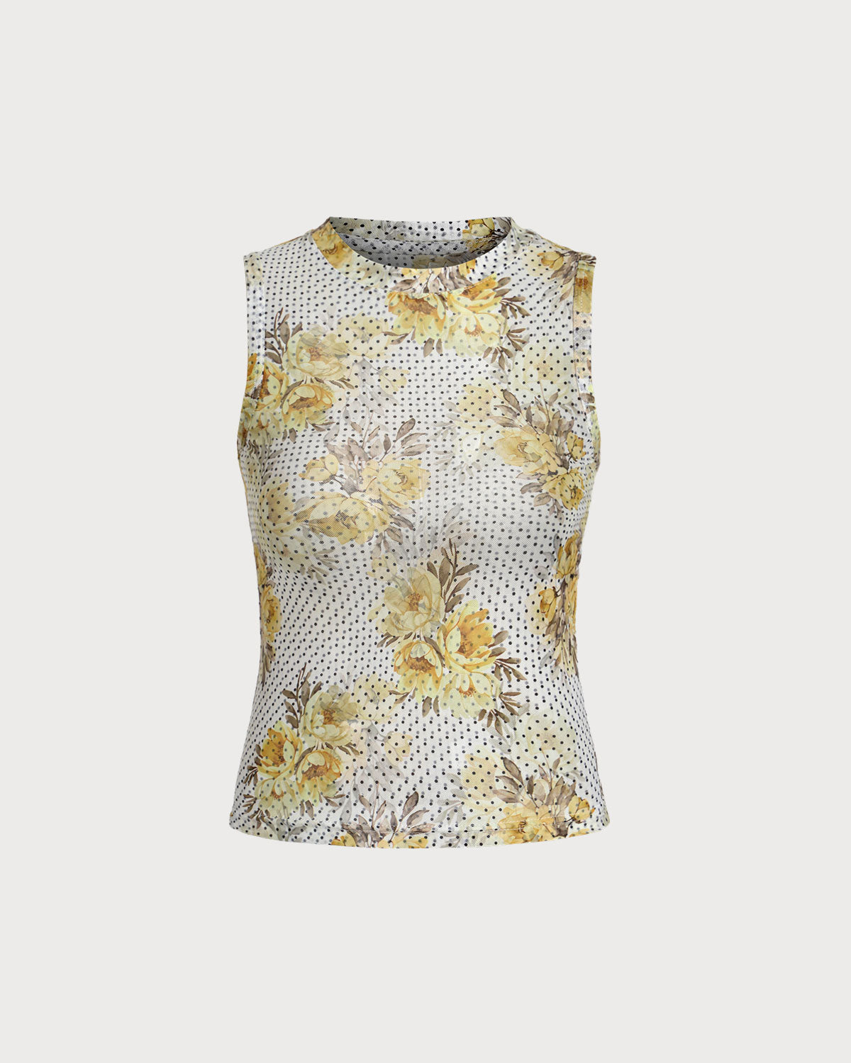 Yellow Floral Round Neck Tank Top