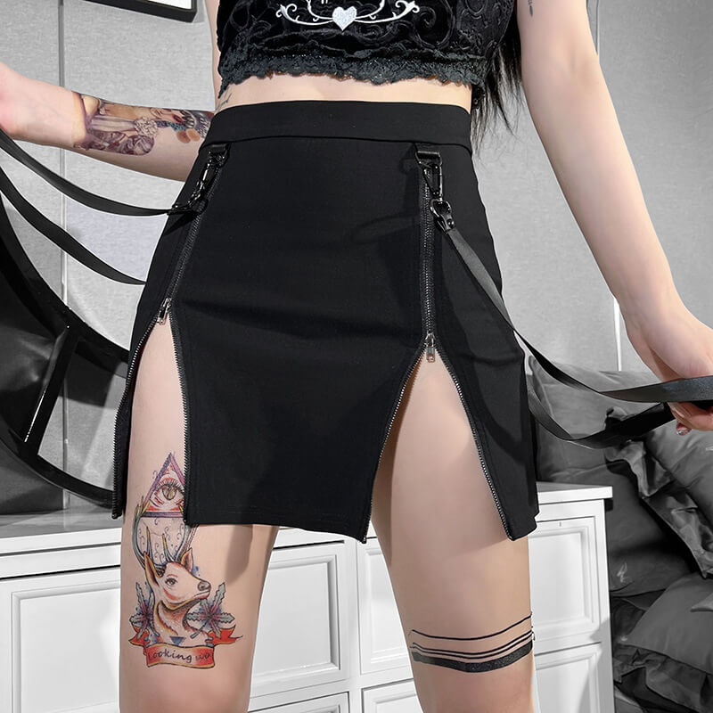 Double zippers gothic slit skirt - Image 5