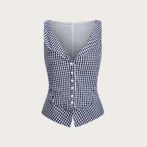 Black Plaid V-Neck Tank Top