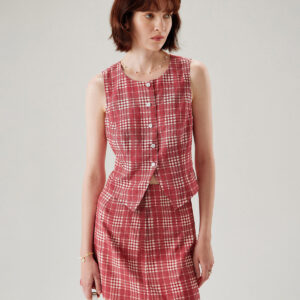 Red Plaid Single Breasted Vest