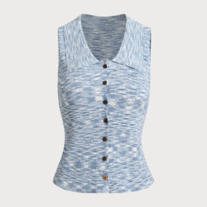 Blue Striped Button Cropped Tank Top